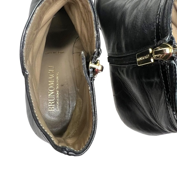 Bruno Magli Leather Wedge Ankle Booties Black with Patent Leather Trim Size EU37 - Picture 12 of 14